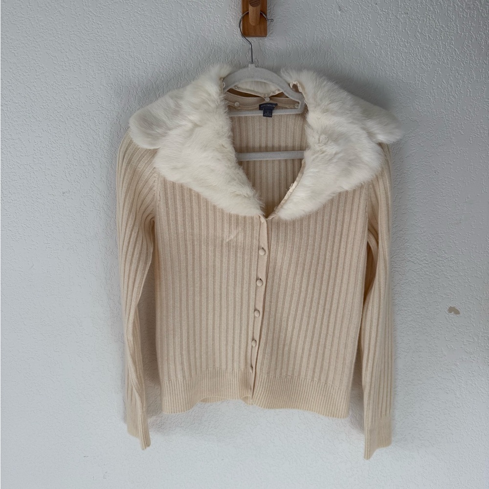 Vintage Cashmere Ann Taylor Cardigan with Rabbit Fur Collar